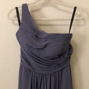 Bill Levkoff grey one shoulder bridesmaid dress, 6